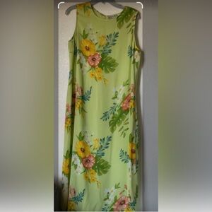 Vintage Victoria Holley Floral Sleeveless Dress - Green and Yellow Size 12